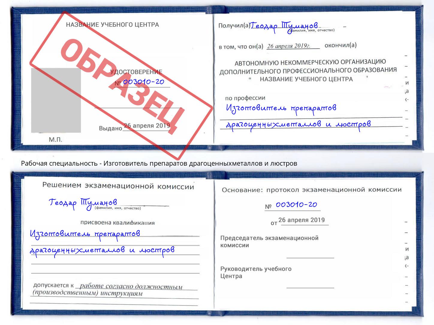 Изготовитель препаратов драгоценныхметаллов и люстров Кашира
