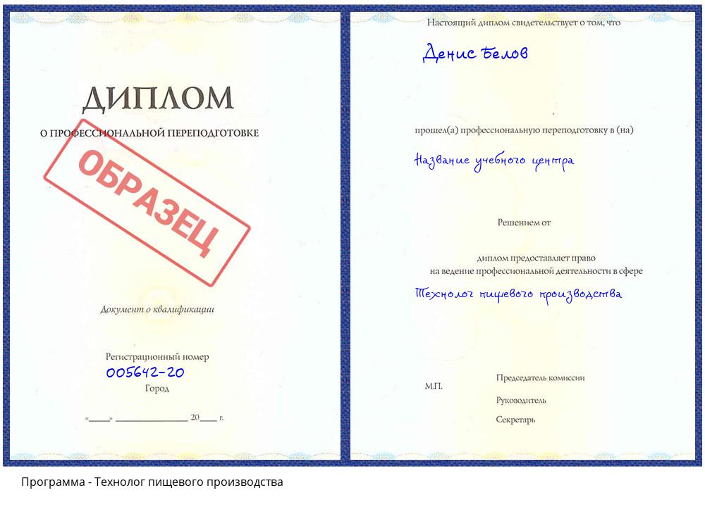 Технолог пищевого производства Кашира