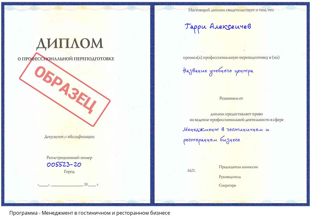 Менеджмент в гостиничном и ресторанном бизнесе Кашира