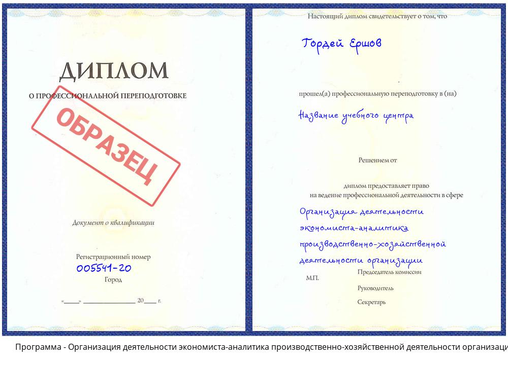 Организация деятельности экономиста-аналитика производственно-хозяйственной деятельности организации Кашира