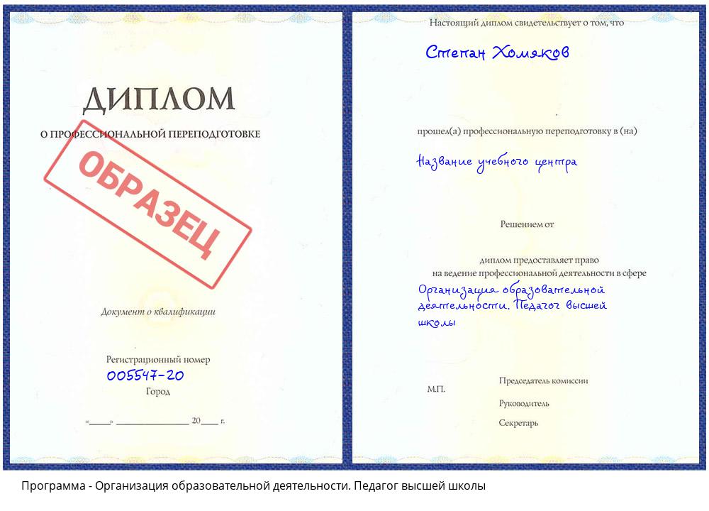 Организация образовательной деятельности. Педагог высшей школы Кашира