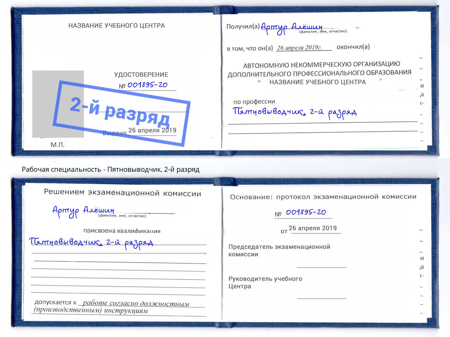 корочка 2-й разряд Пятновыводчик Кашира