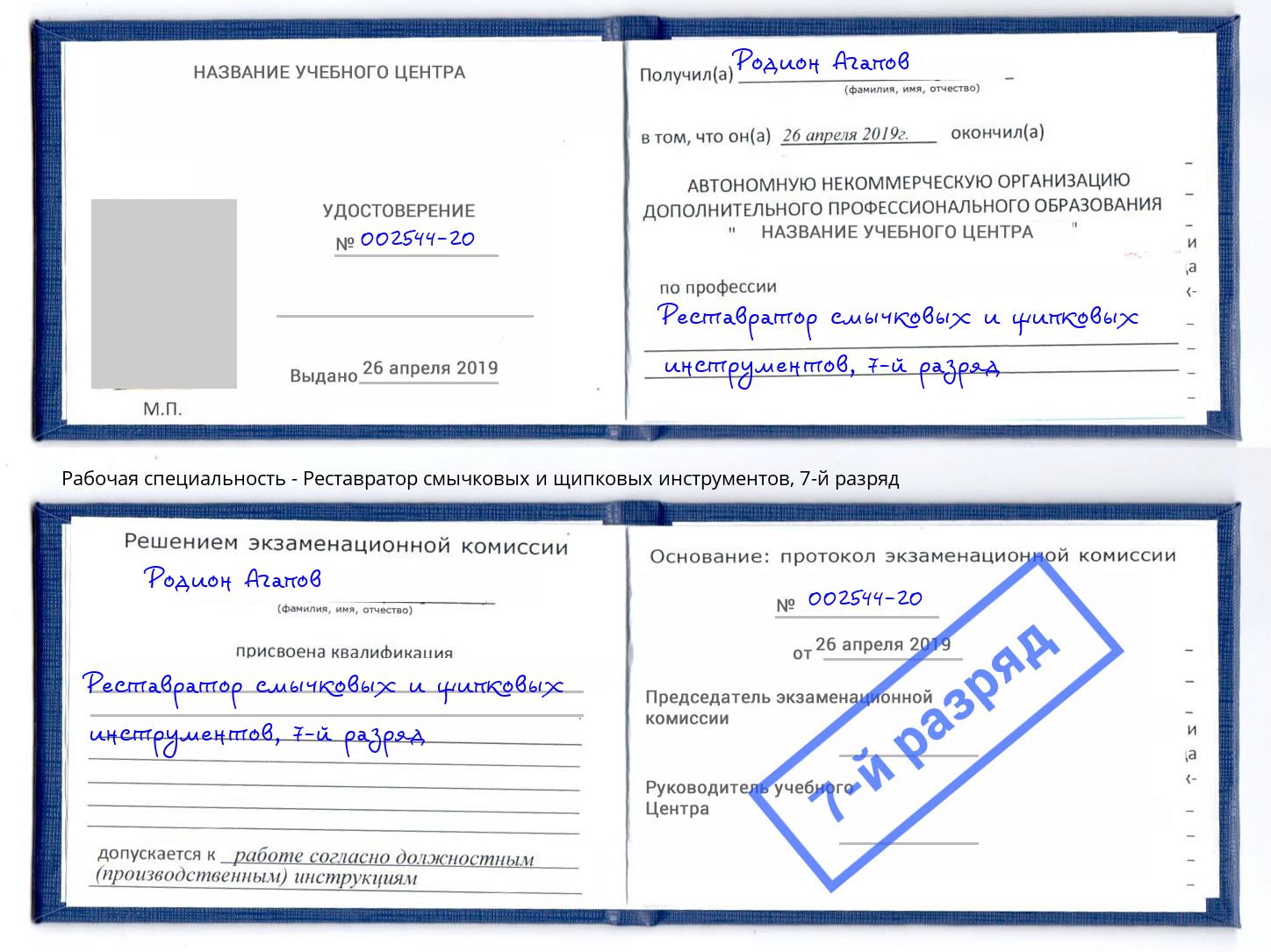 корочка 7-й разряд Реставратор смычковых и щипковых инструментов Кашира