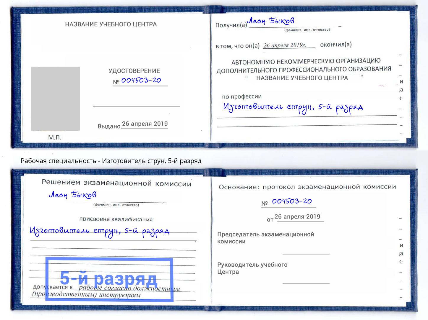 корочка 5-й разряд Изготовитель струн Кашира