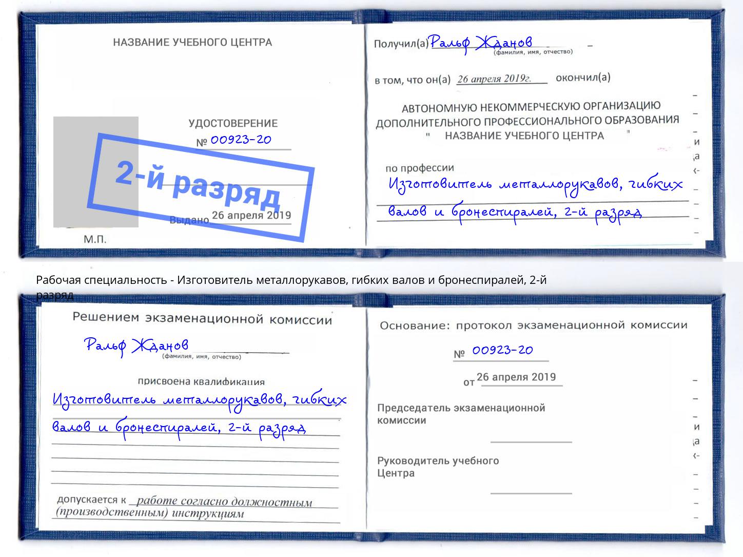 корочка 2-й разряд Изготовитель металлорукавов, гибких валов и бронеспиралей Кашира